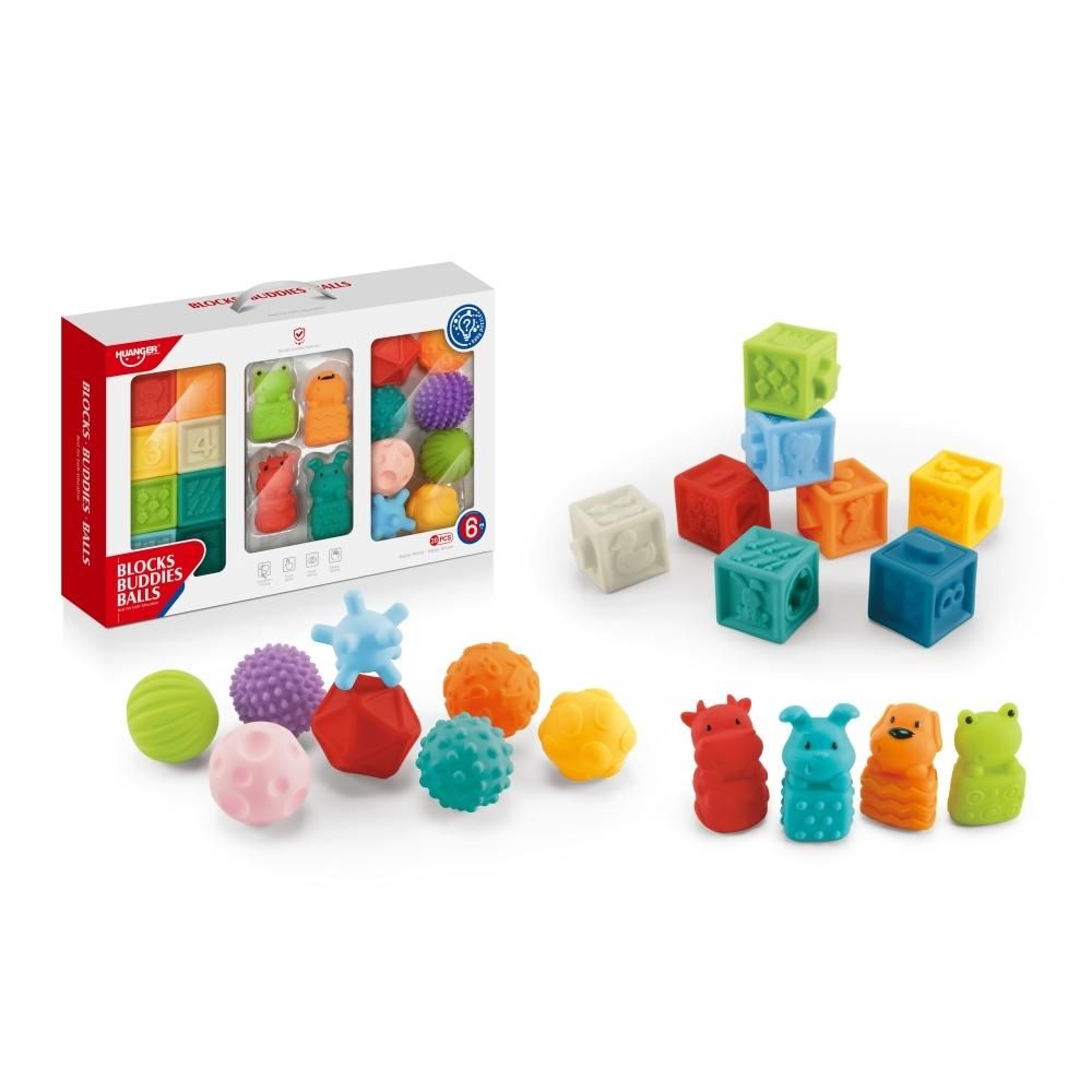 3 az 1-ben formacsomag tapintásfejlesztő labdákkal, kockákkal és alakokkal