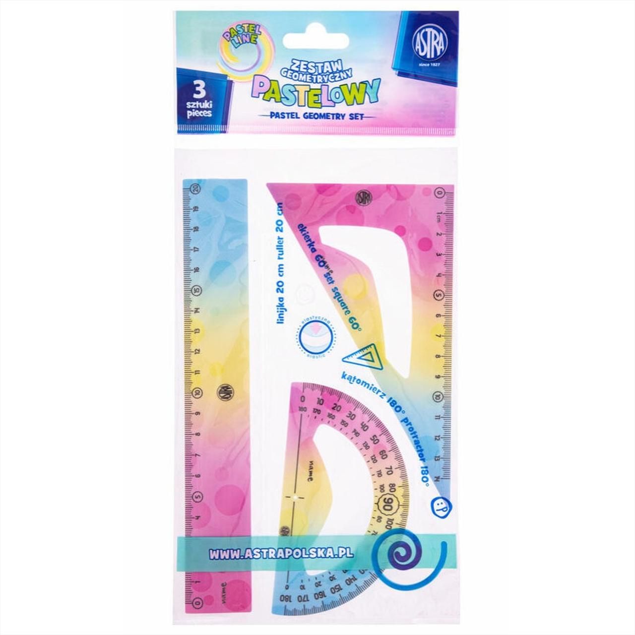 Astra pasztell geometrikus vonalzó készlet, 3 db