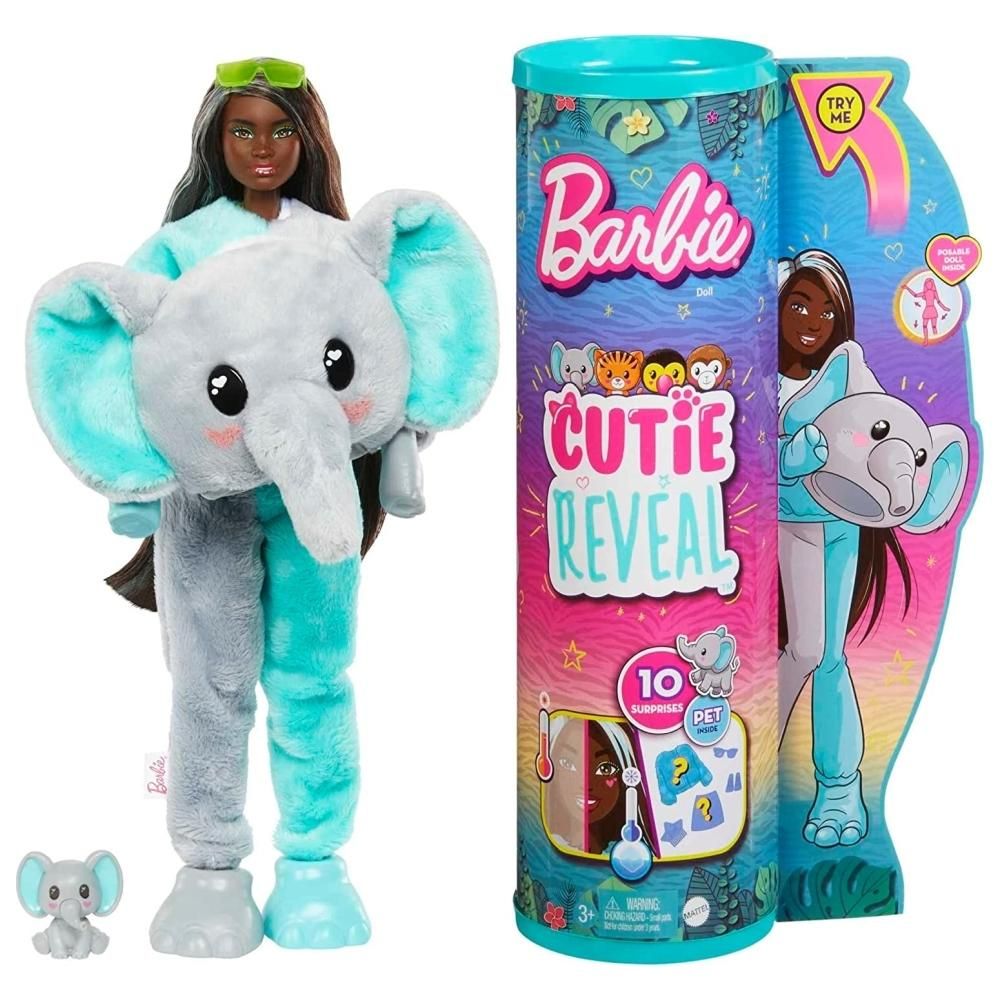 Barbie Cutie Reveal meglepetés baba, 4. dzsungel sorozat - elefánt (HKP98)