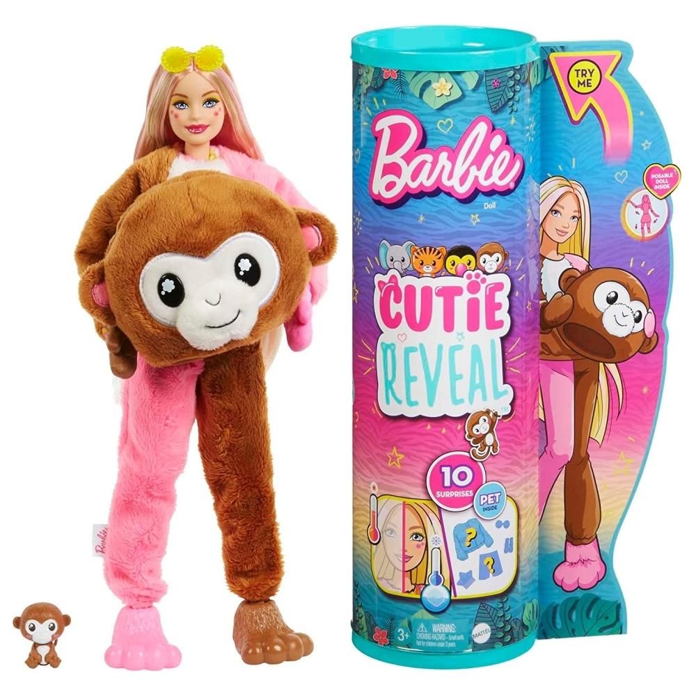 Barbie Cutie Reveal meglepetés baba, 4. dzsungel sorozat - majmocska (HKR01)