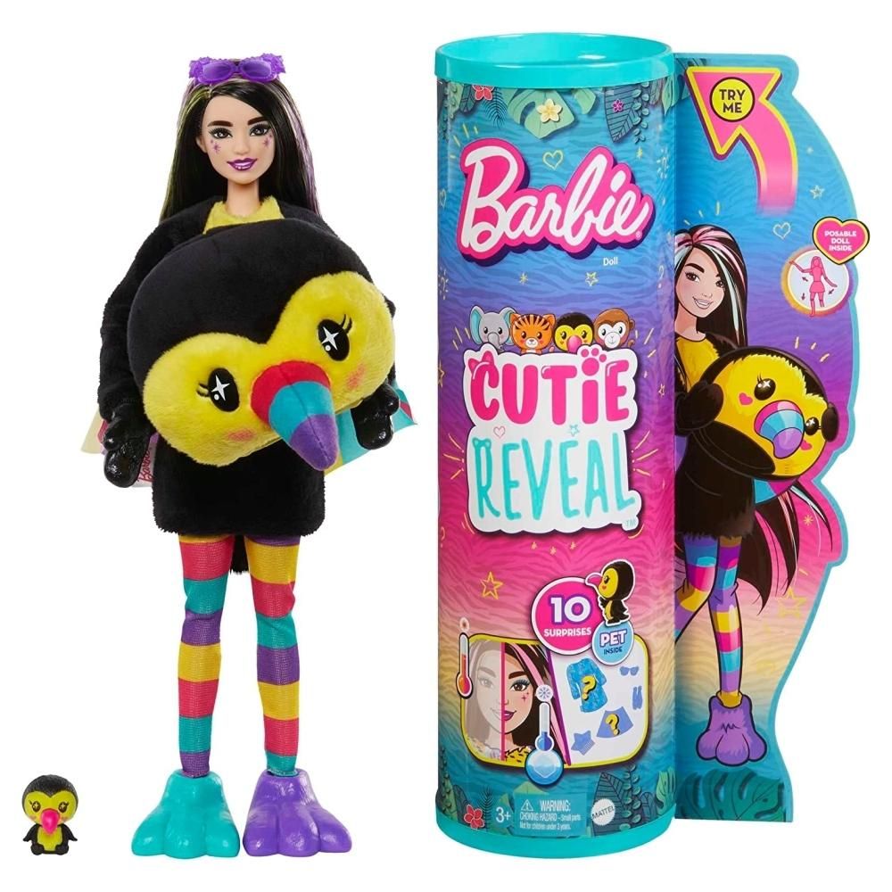 Barbie Cutie Reveal meglepetés baba, 4. dzsungel sorozat - tukán (HKR00)