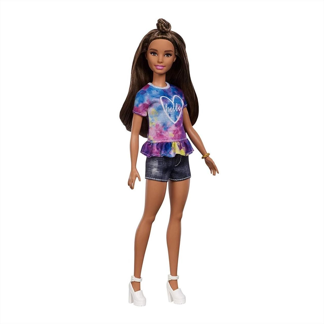 Barbie Fashionista barátnők stílusos divatbaba - hello szivárványos felsőben