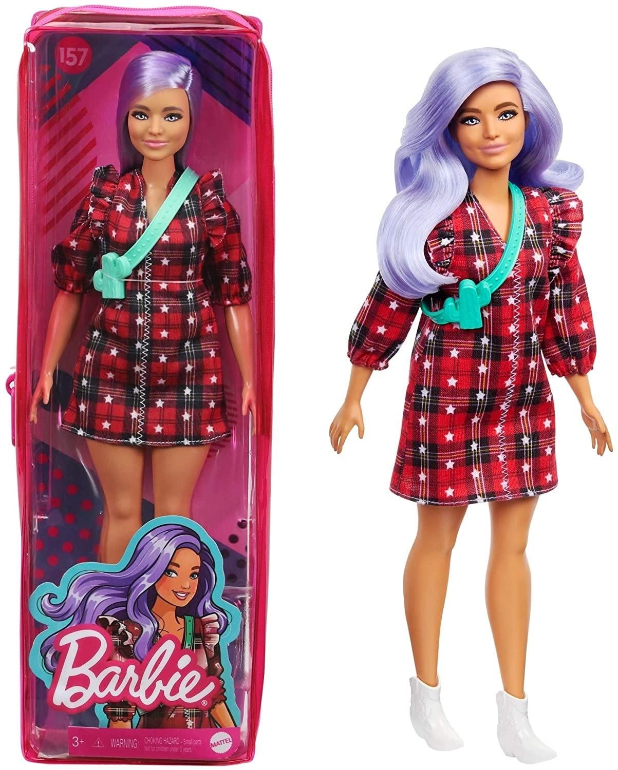 Barbie Fashionista barátnők stílusos divatbaba - piros kockás ruhában