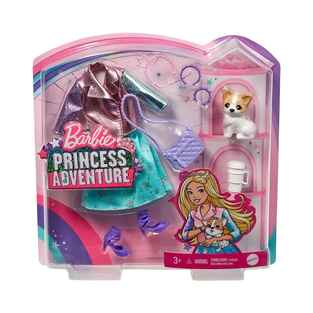Barbie Princess Adventure divatcsomag kiskedvenccel - fémes felső, szoknya