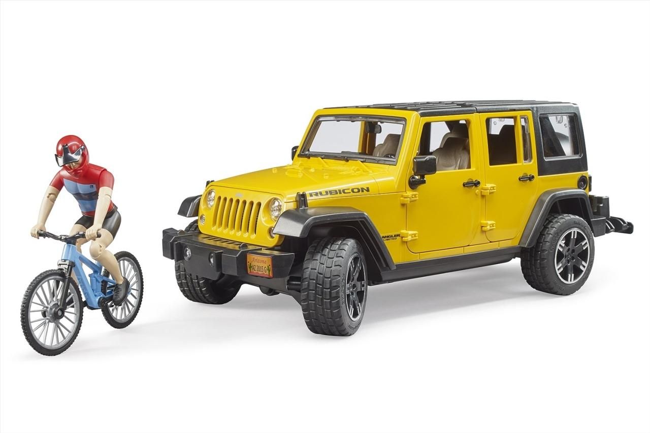 Bruder Jeep Wrangler Rubicon mountainbike kerékpárossal