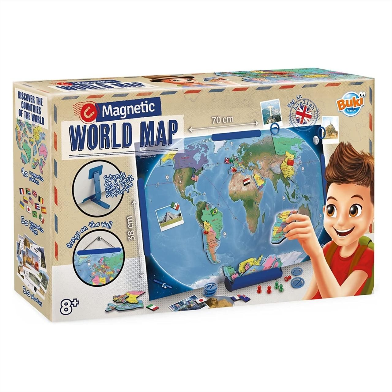 Buki Mágneses világtérkép 70x38 cm, zászlókkal és képekkel