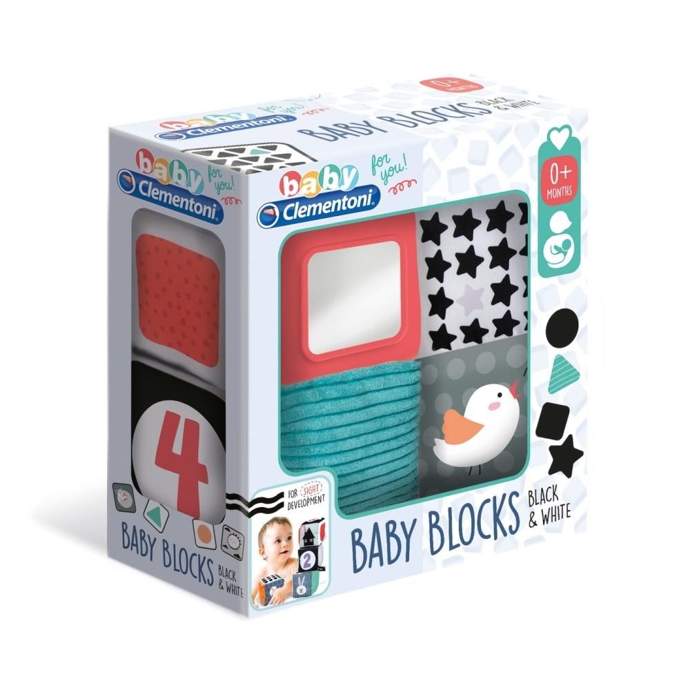 Clementoni Baby Puha kocka fekete-fehér mintákkal 4 db-os