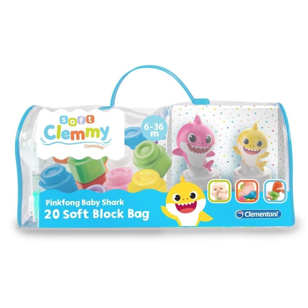 Clementoni Clemmy Baby Shark puha építőkocka szett zsákban 20 db-os