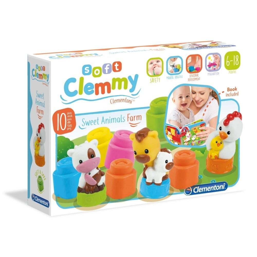 Clementoni Clemmy Mókás farm állatok építőkockák és könyvecske
