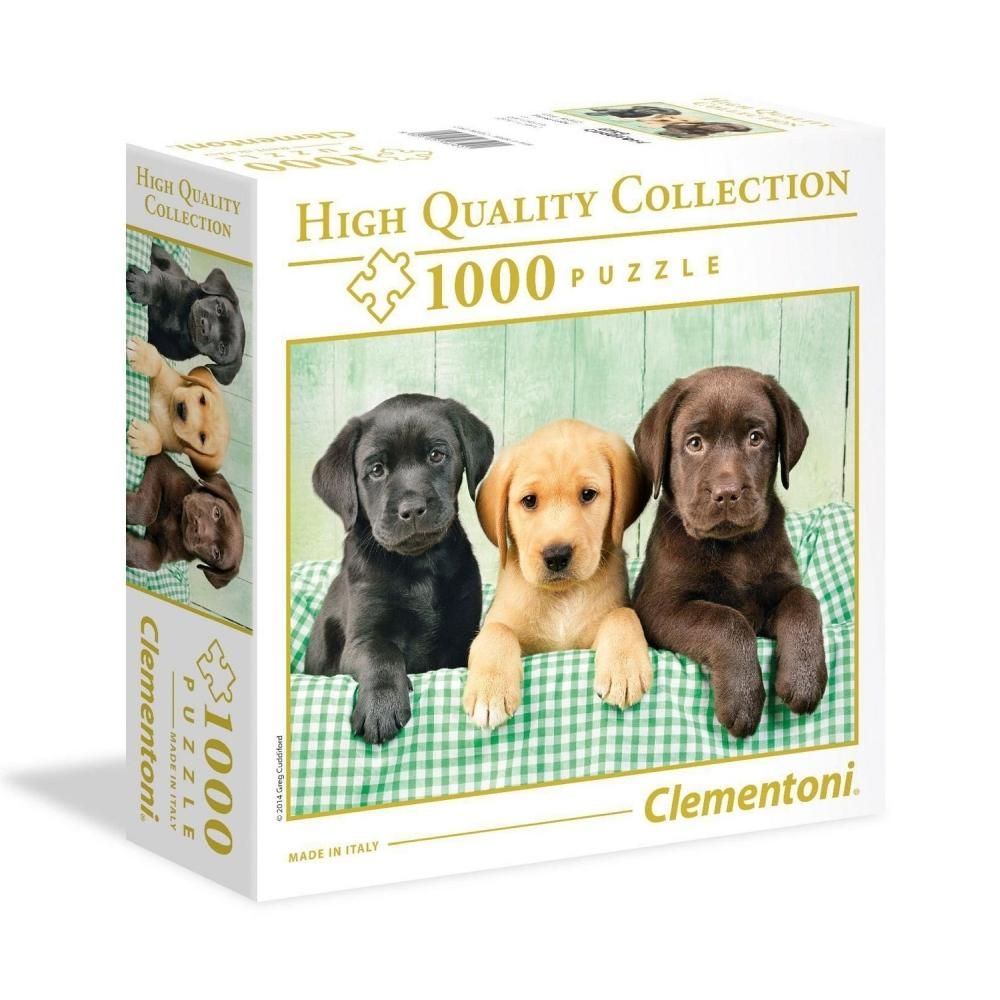 Clementoni Puzzle 1000 db High Quality Collection, négyzet alakú dobozban - Labrador kölykök