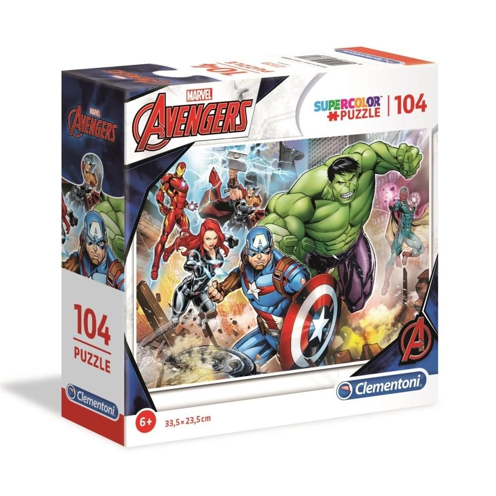 Clementoni Puzzle 104 db SuperColor, négyzet alakú dobozban - Marvel: A bosszúállók