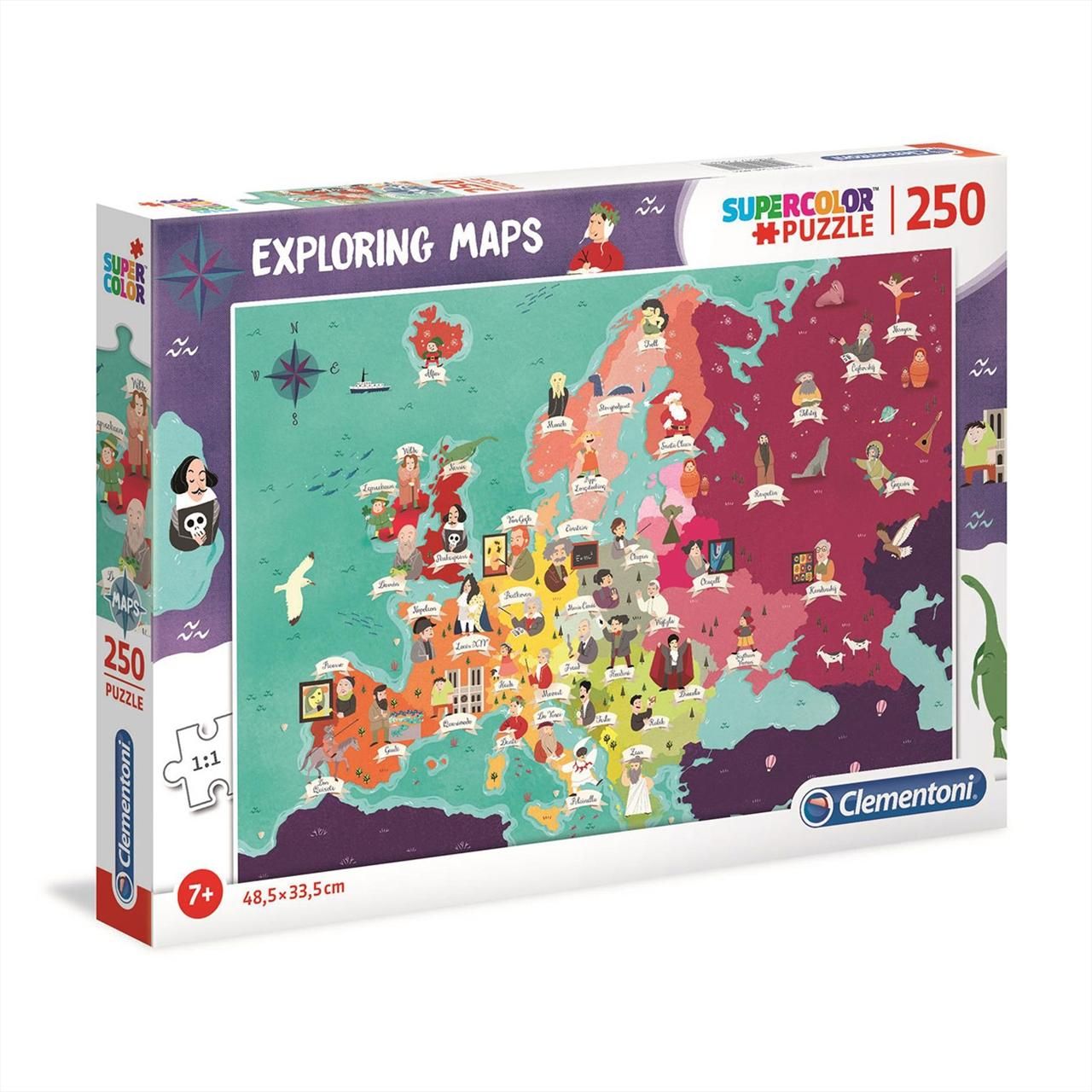 Clementoni Puzzle 250 db Exploring Maps - Európa térkép neves emberekkel