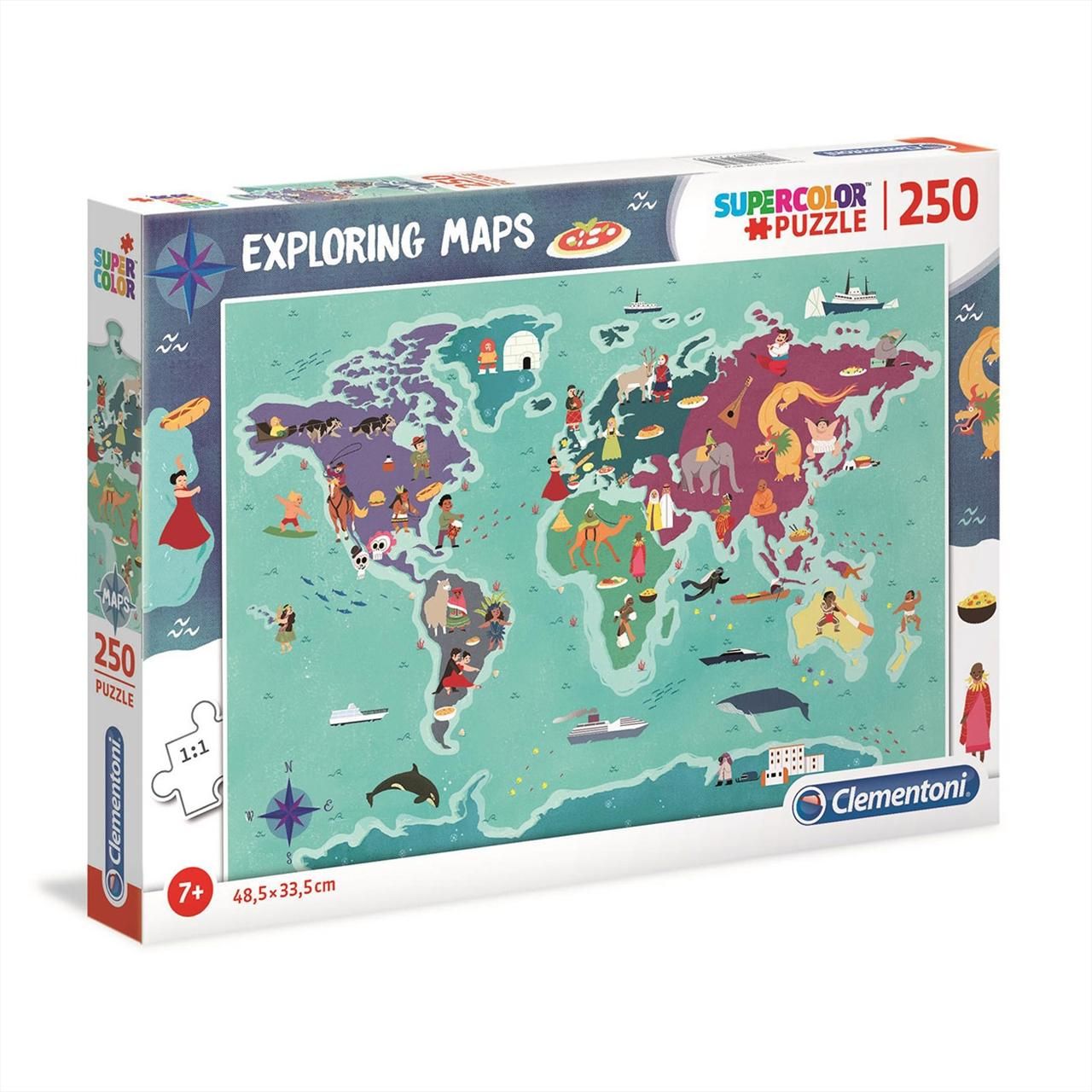 Clementoni Puzzle 250 db Exploring Maps - Világtértkép tradíciókkal