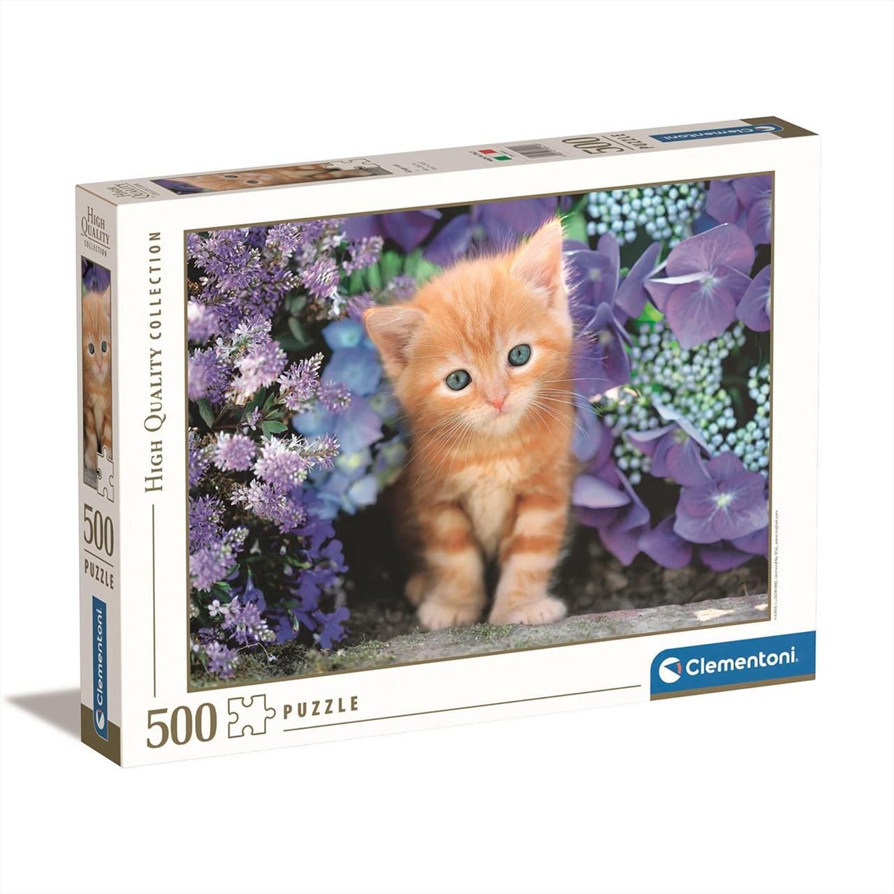 Clementoni Puzzle 500 db High Quality Collection - Vörös cica lila virágok között