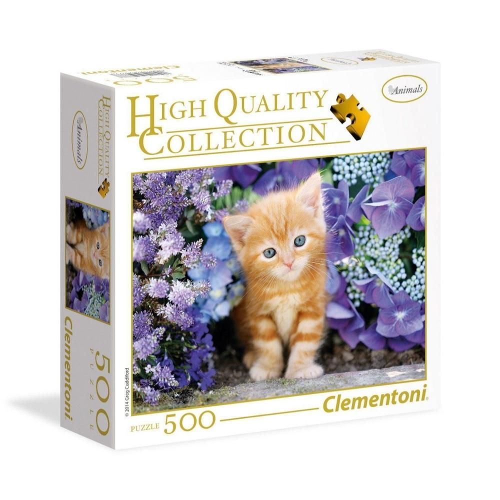 Clementoni Puzzle 500 db High Quality Collection, négyzet alakú dobozban - Vörös cica virágok közt