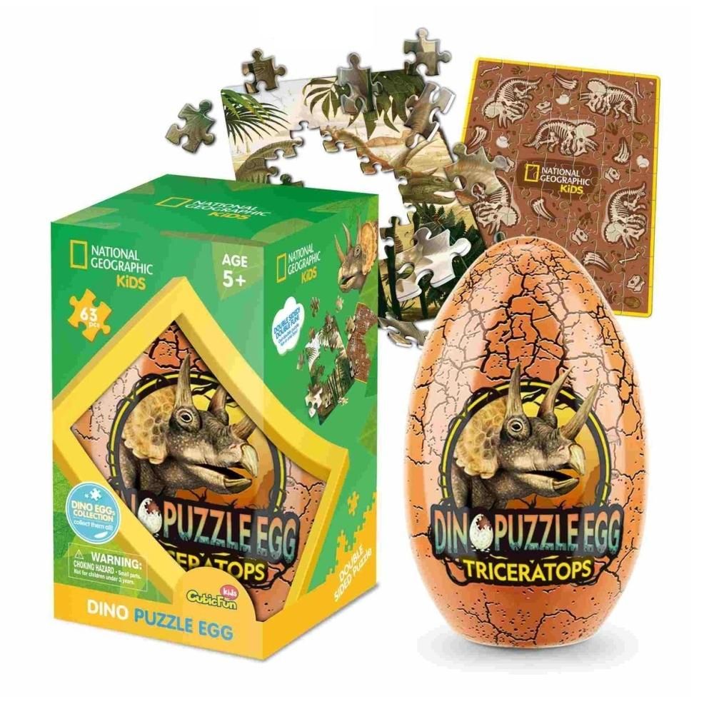 CubicFun 2D puzzle fém tojásban - Triceratopsz