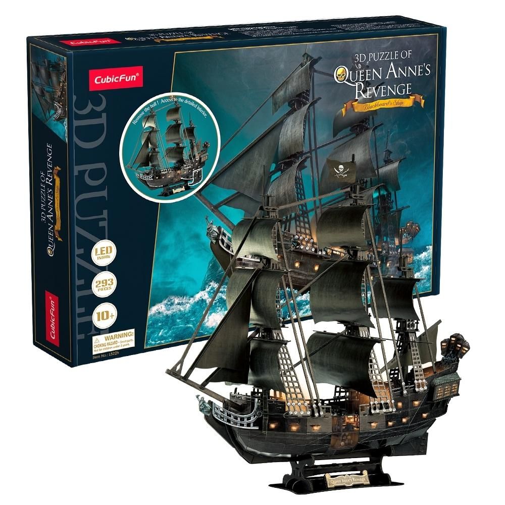 CubicFun 3D puzzle Queen Anne's Revenge kalózhajó LED világítással