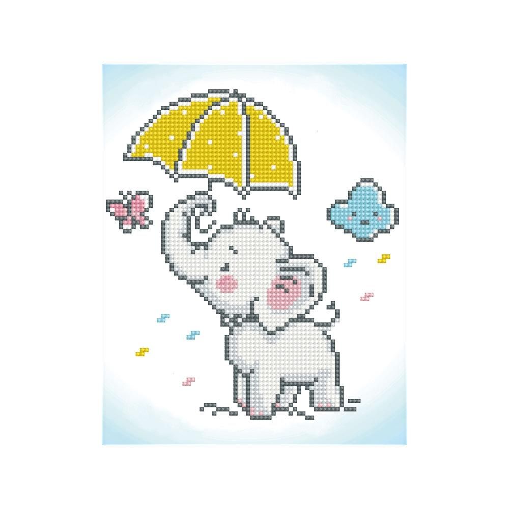 Diamond Dotz gyémántszemes kirakó szett, kezdő - Bébi elefánt esernyővel