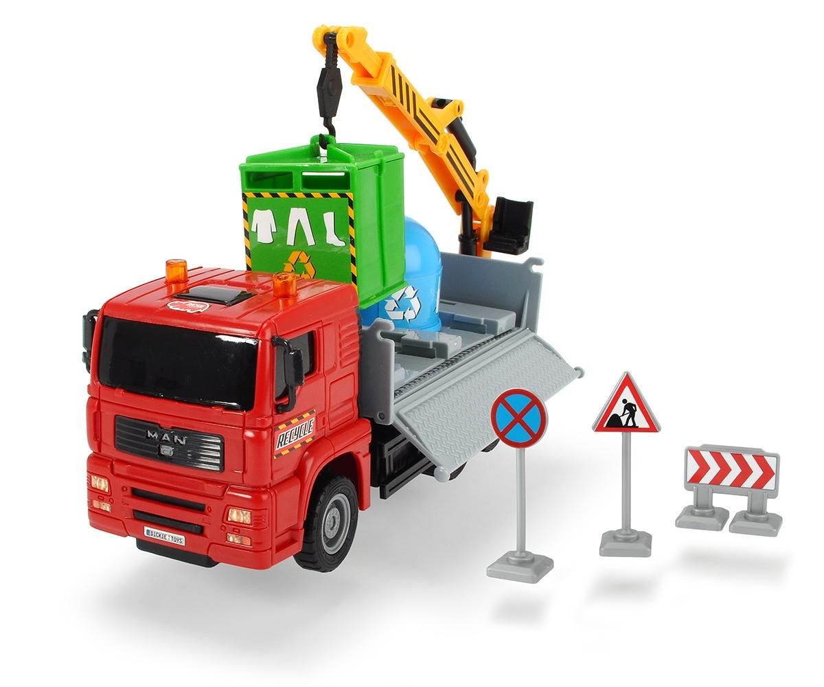 Dickie Heavy City Truck teherautó szállítmánnyal 25 cm, szelektív konténer