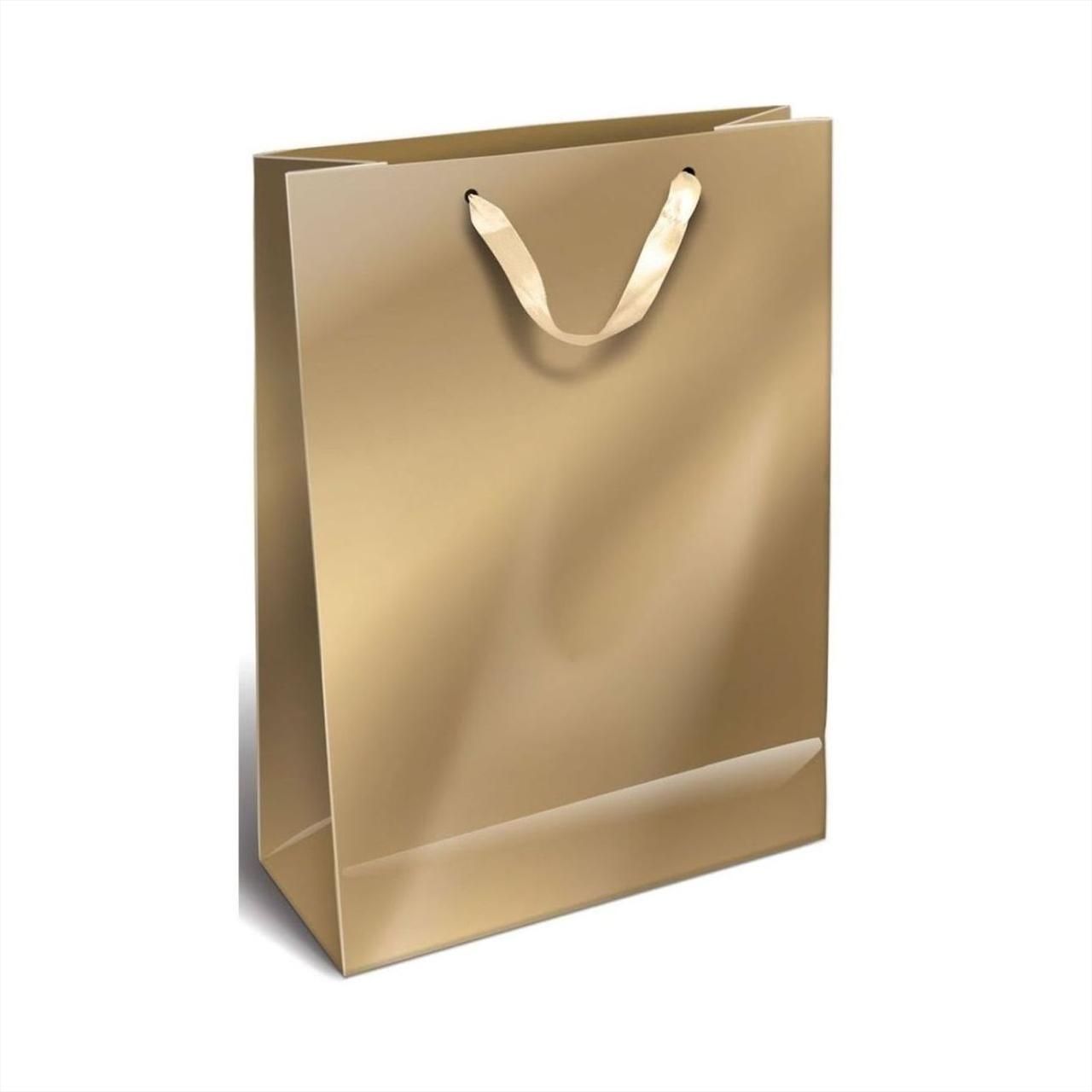 Dísztasak szalagos - Arany színű, M-es méret 22 x 18 x 9 cm