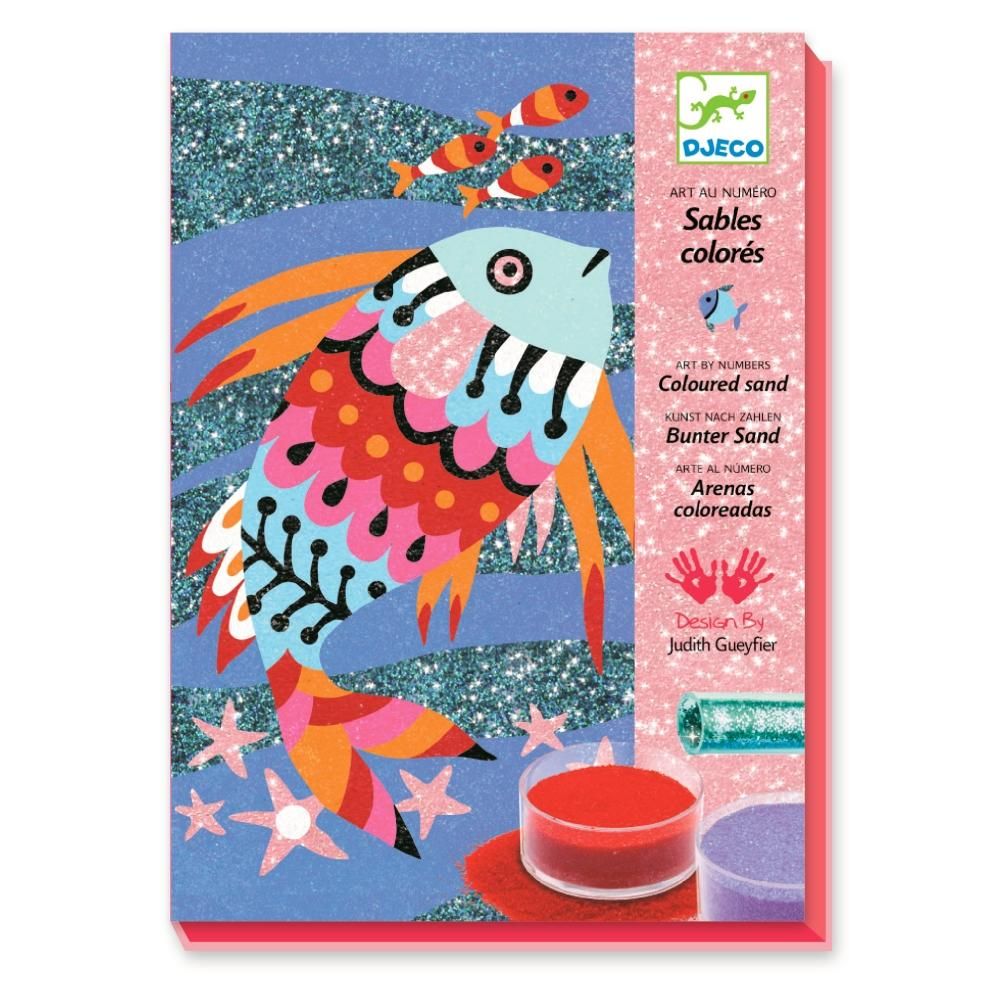 Djeco Fish rainbows - Homok és csillám kép, Szivárványos halak