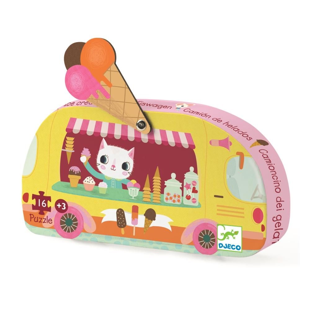 Djeco Ice cream truck - Fagyis kocsi mini puzzle, 16 db-os