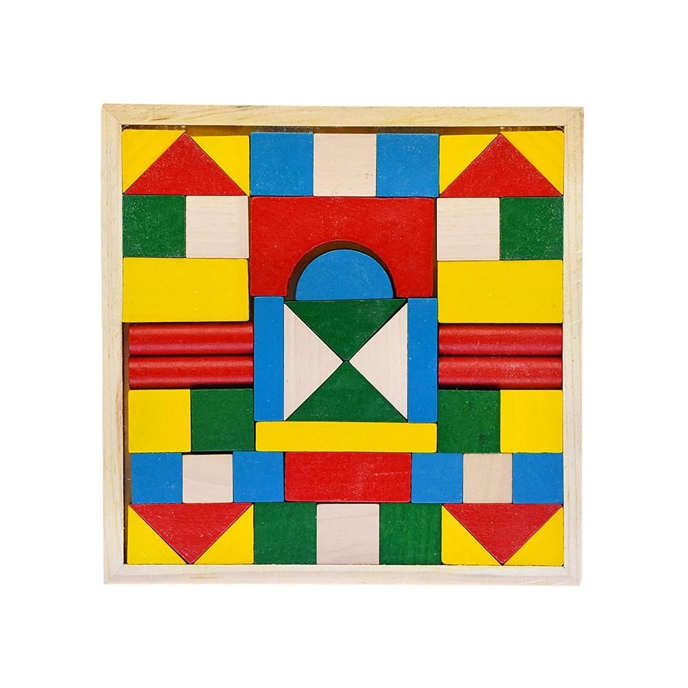 Fa építőkocka szett, 48 darabos