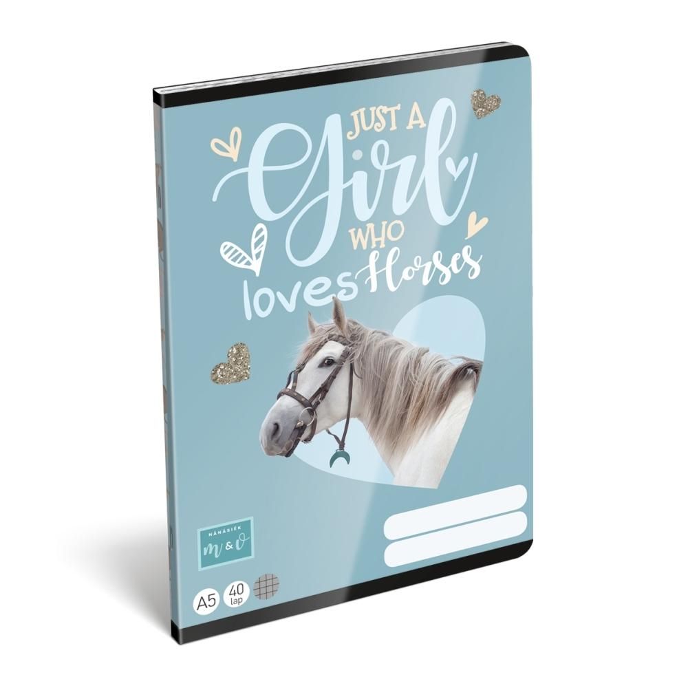 Füzet tűzött A5, 40 lapos, kockás - Mici, Horses 