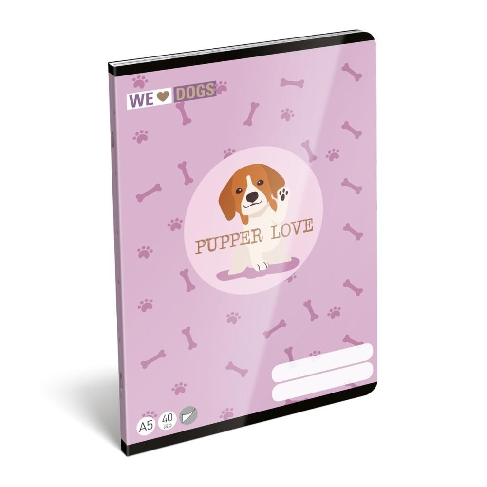 Füzet tűzött A5, 40 lapos, sima - Pupper Love