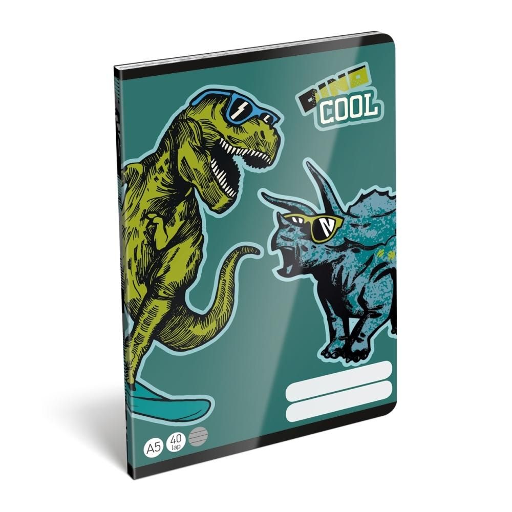 Füzet tűzött A5, 40 lapos, vonalas - Dino Cool