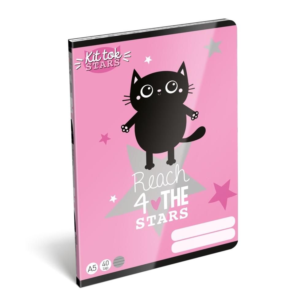 Füzet tűzött A5, 40 lapos, vonalas - Kit Tok Stars