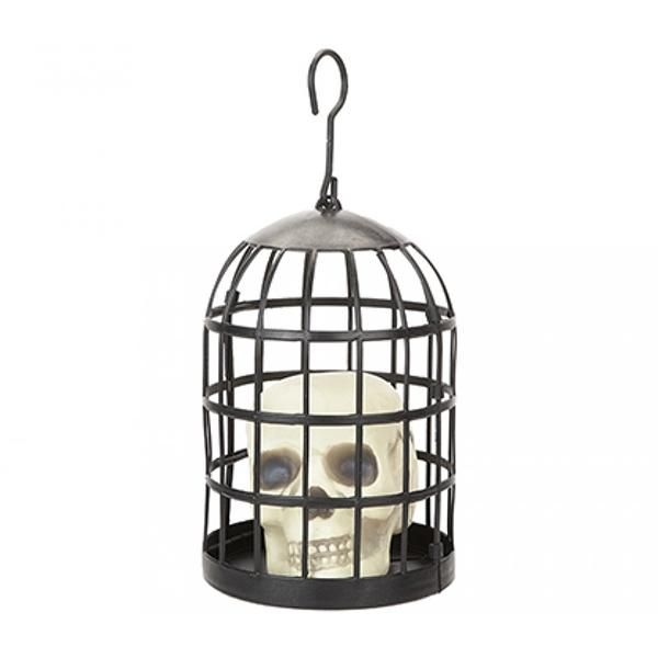 Haunted House Halloween dekoráció - kalitkába zárt koponya