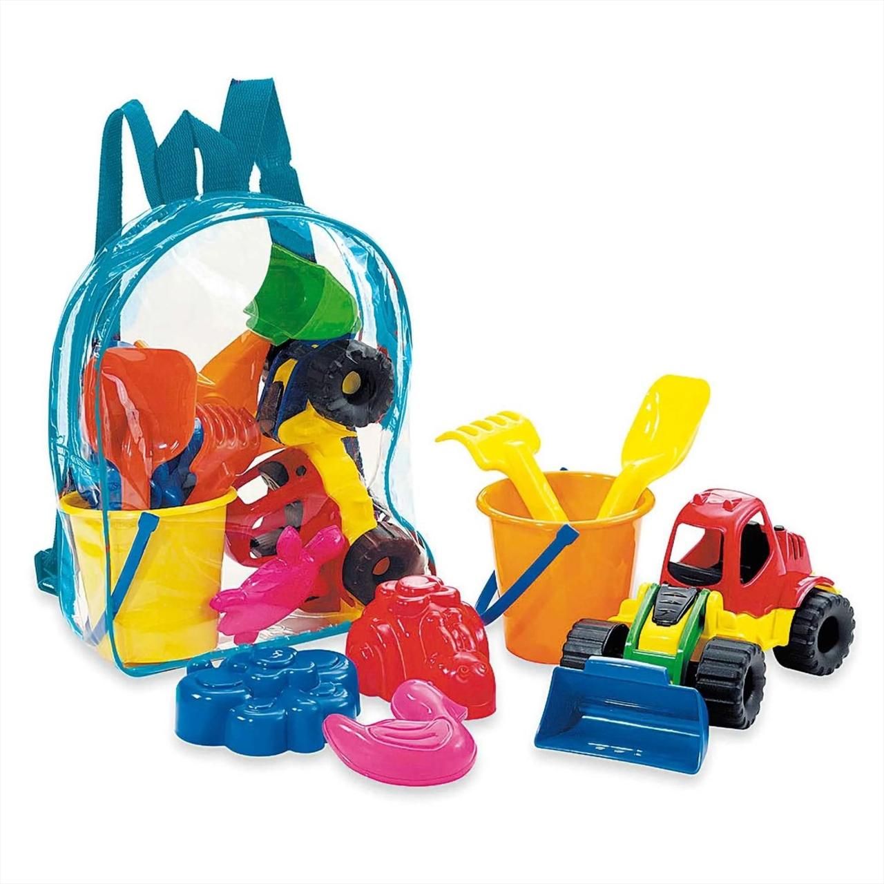 Homokozószett autóval, hátizsákban