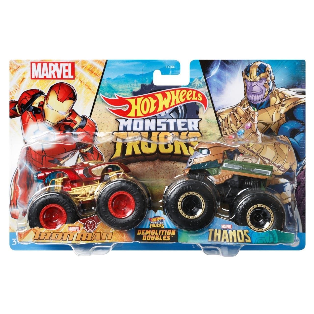 Hot Wheels Monster Trucks kisautó 1:64 Demolition Doubles duplacsomag - Marvel's Iron Man vs. Thanos (FYJ64/HDG18)