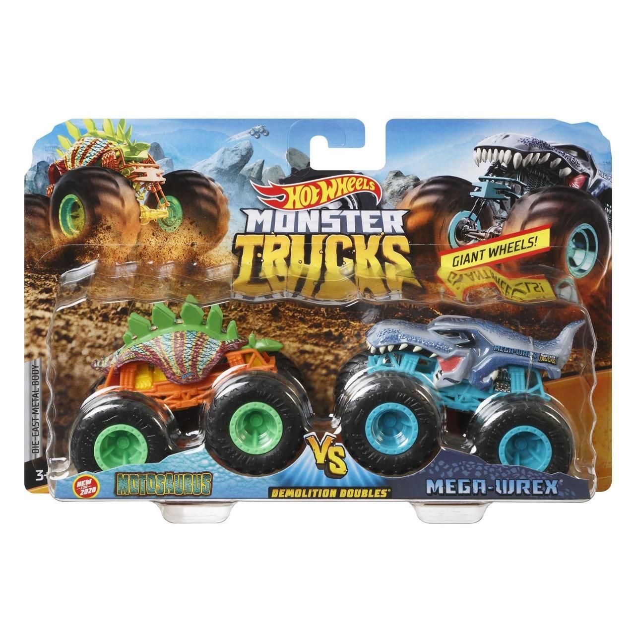 Hot Wheels Monster Trucks kisautó 1:64 Demolition Doubles duplacsomag - Motosaurus vs. Mega Wrex (FYJ64/GLC86)
