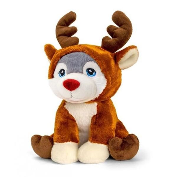 Husky kutya karácsonyi plüss 20 cm - rénszarvas ruhában