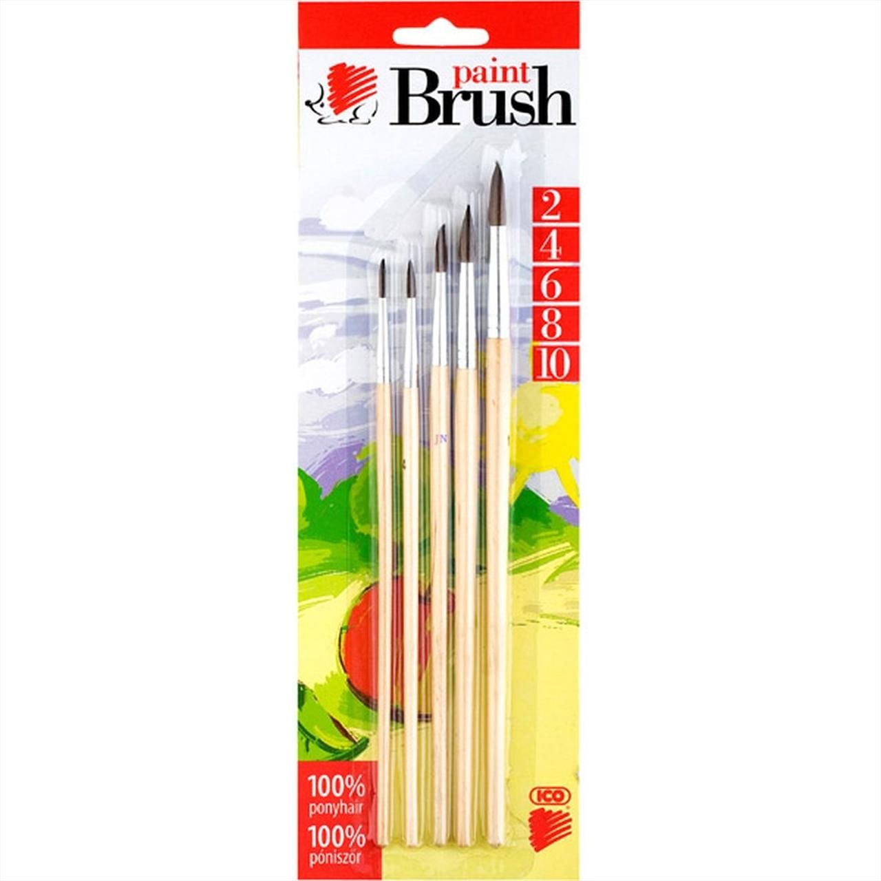 ICO Süni ecset szett, 5db-os, natúr fanyelű, 2-4-6-8-10