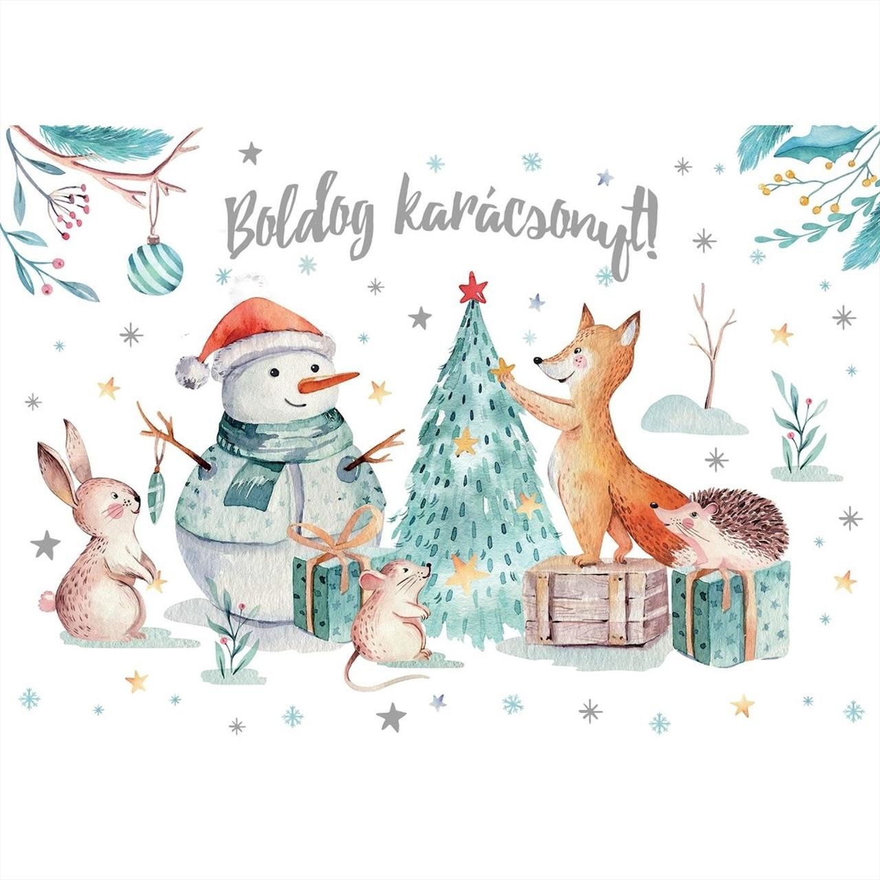 Képeslap borítékkal - Hóember mintával, 15,5 x 11 cm