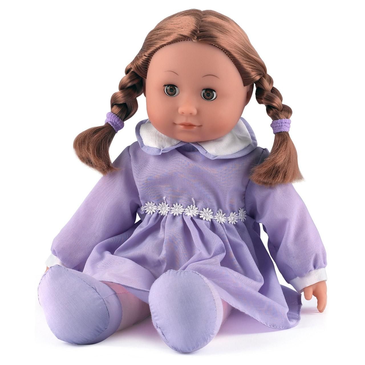 Lily alvós szemű baba - barna hajú lila ruhában