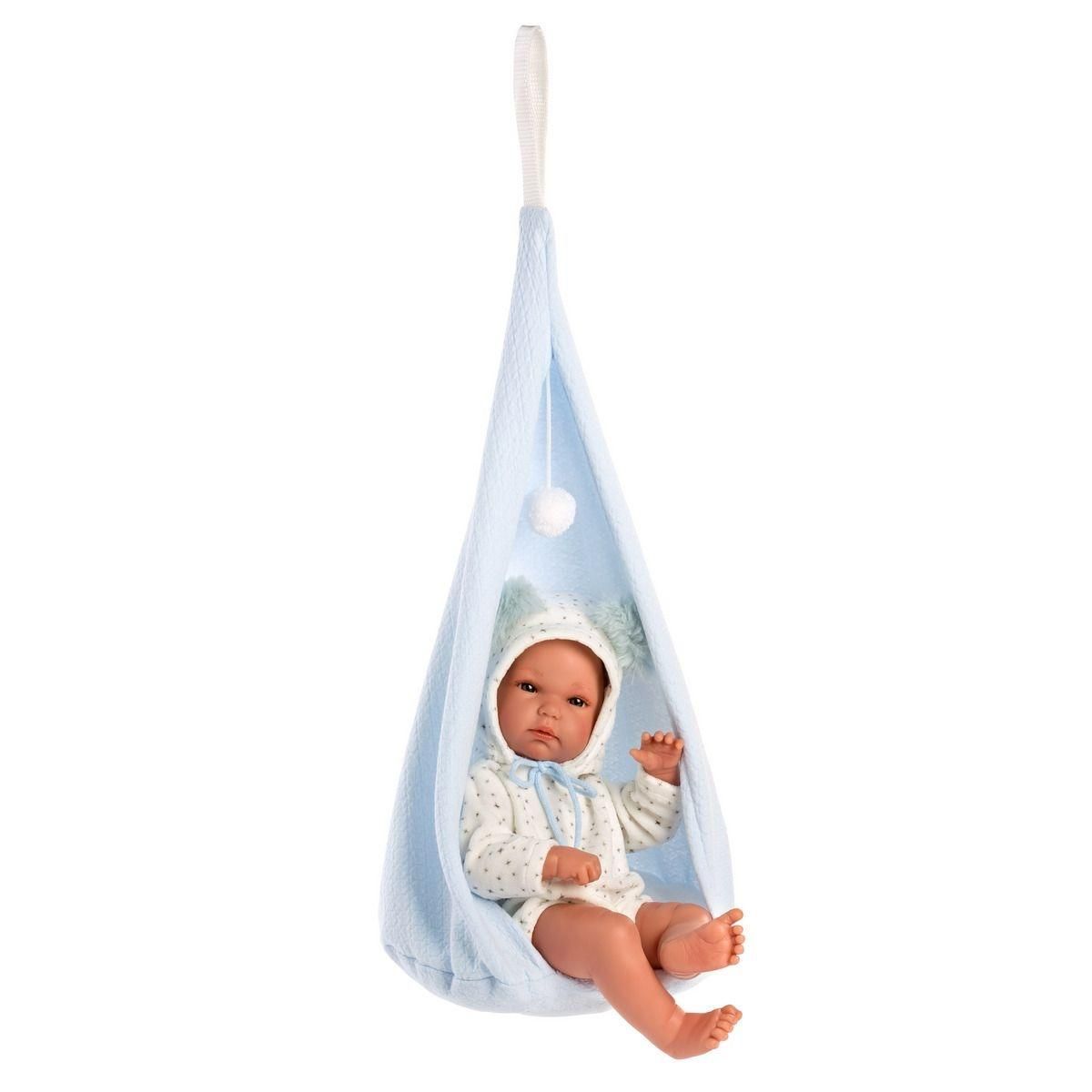 Llorens Bimbo baba kék fészekhintában, 35 cm