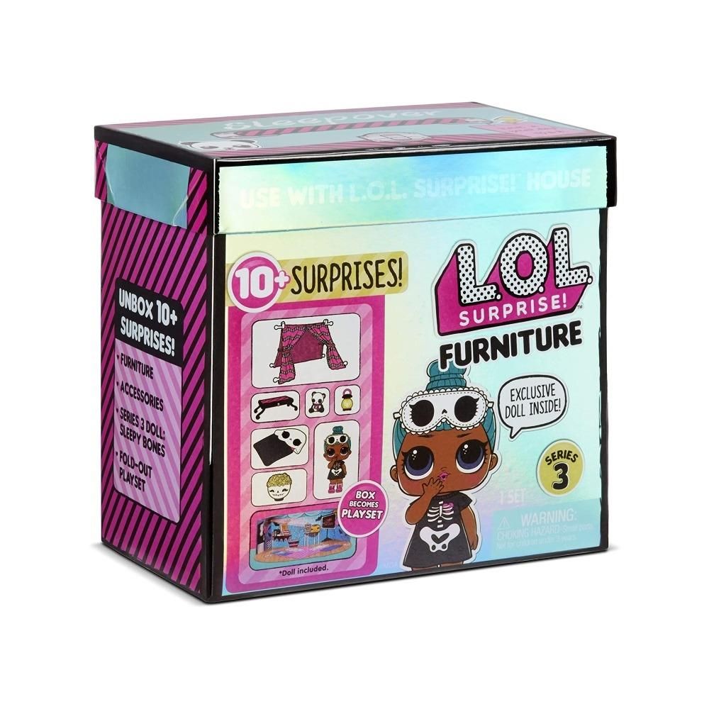 L.O.L Surprise: Furniture S3 játékszett bútorral és babával - ottalvós buli