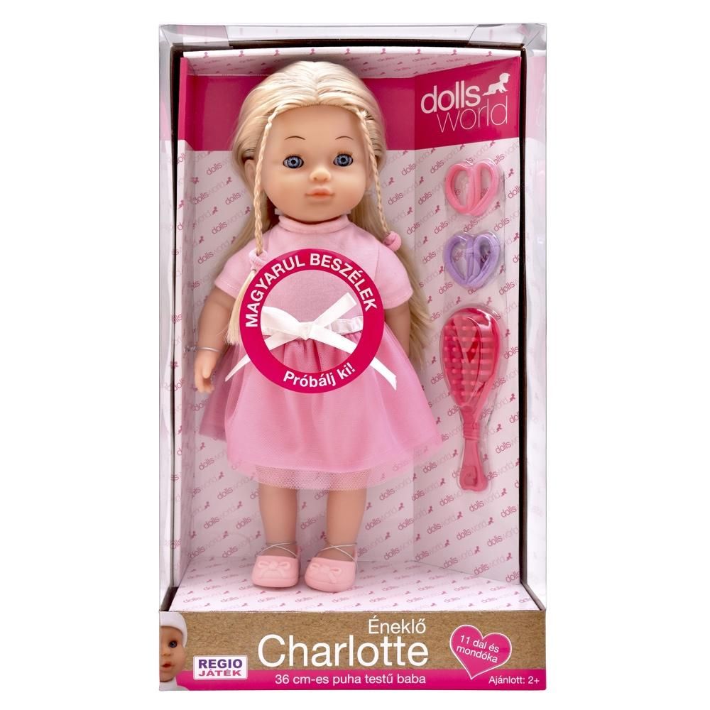 Magyarul beszélő Charlotte baba rózsaszín ruhában, 36 cm