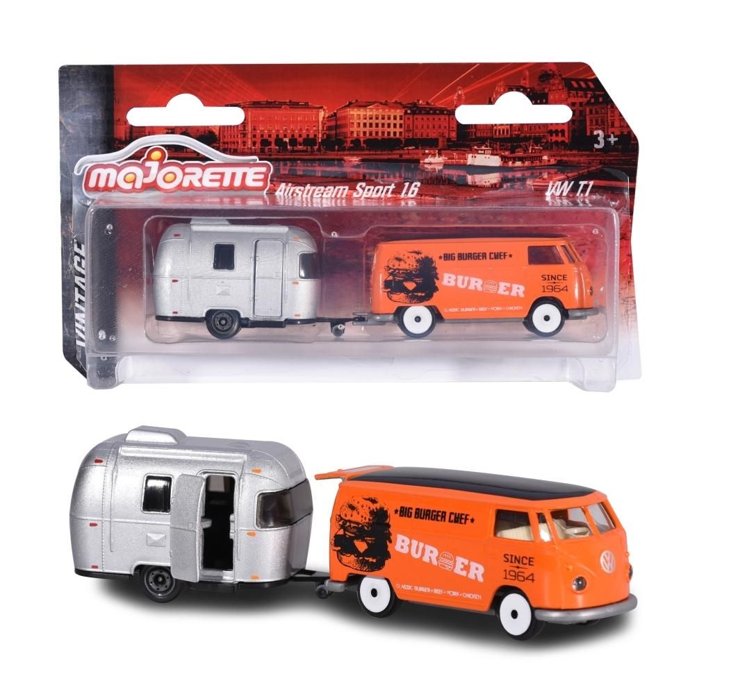 Majorette Vintage autó utánfutóval, VW T1 Food Truck Camper Trailer