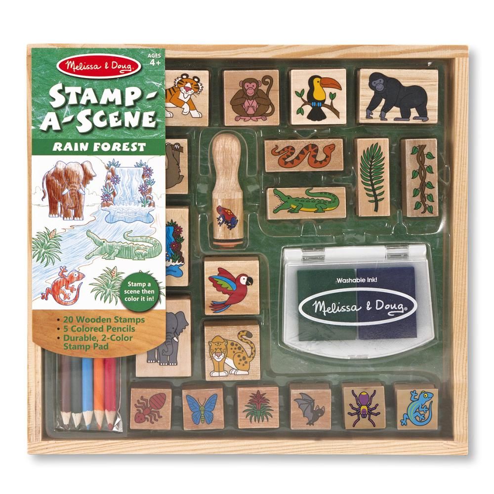 Melissa & Doug Fa nyomda készlet ceruzákkal, esőerdő