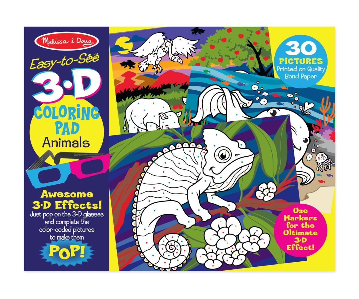 Melissa & Doug Kreatív játék, 3D színező könyv, állatok