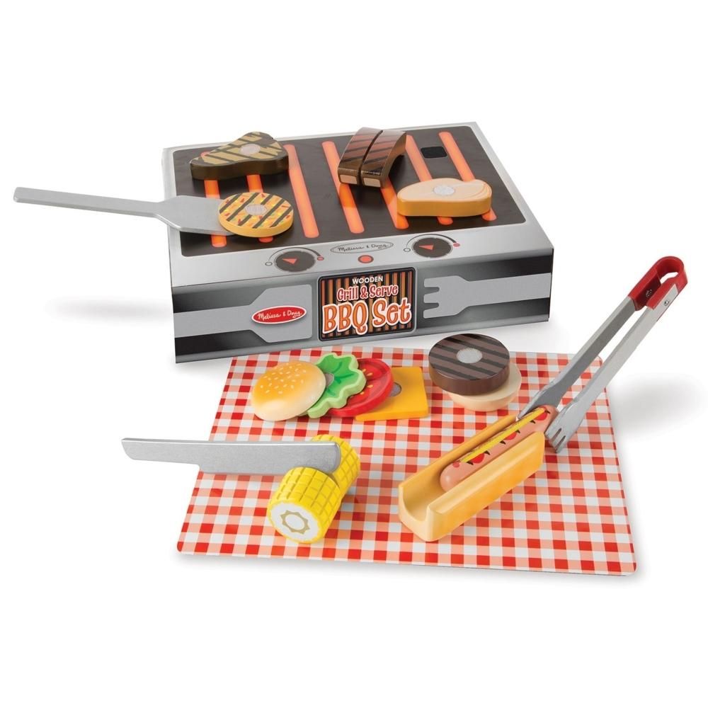 Melissa & Doug Szerepjáték, Fa grill és barbecue tálaló szett