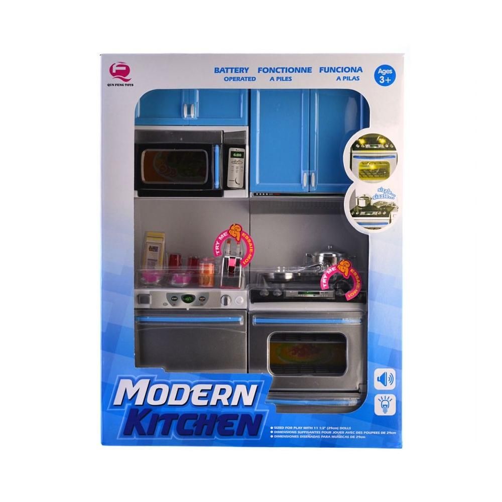 Modern Kitchen konhyafal játékokbabához hanggal és fénnyel