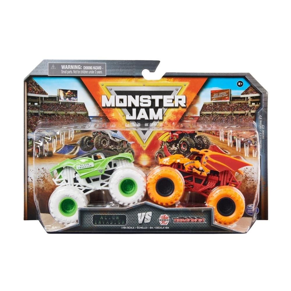Monster Jam 1:64 kisautók 2 db-os - Alien Invasion vs. Bakugan Dragonoid