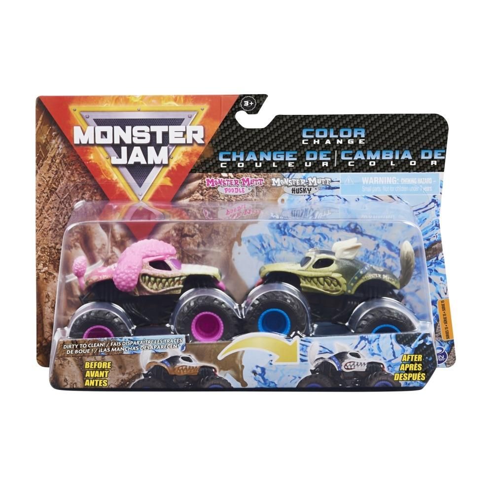 Monster Jam 1:64 kisautók 2 db-os, színváltós - Poodle vs. Husky