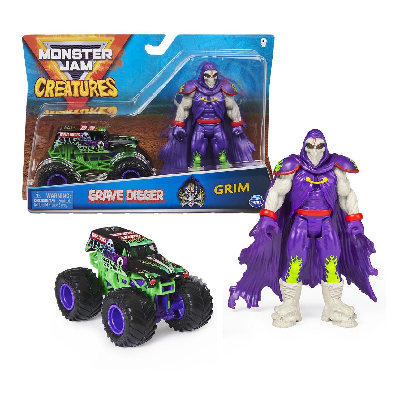 Monster Jam Creatures 1:64 kisautó figurával - Grave Digger & Grim